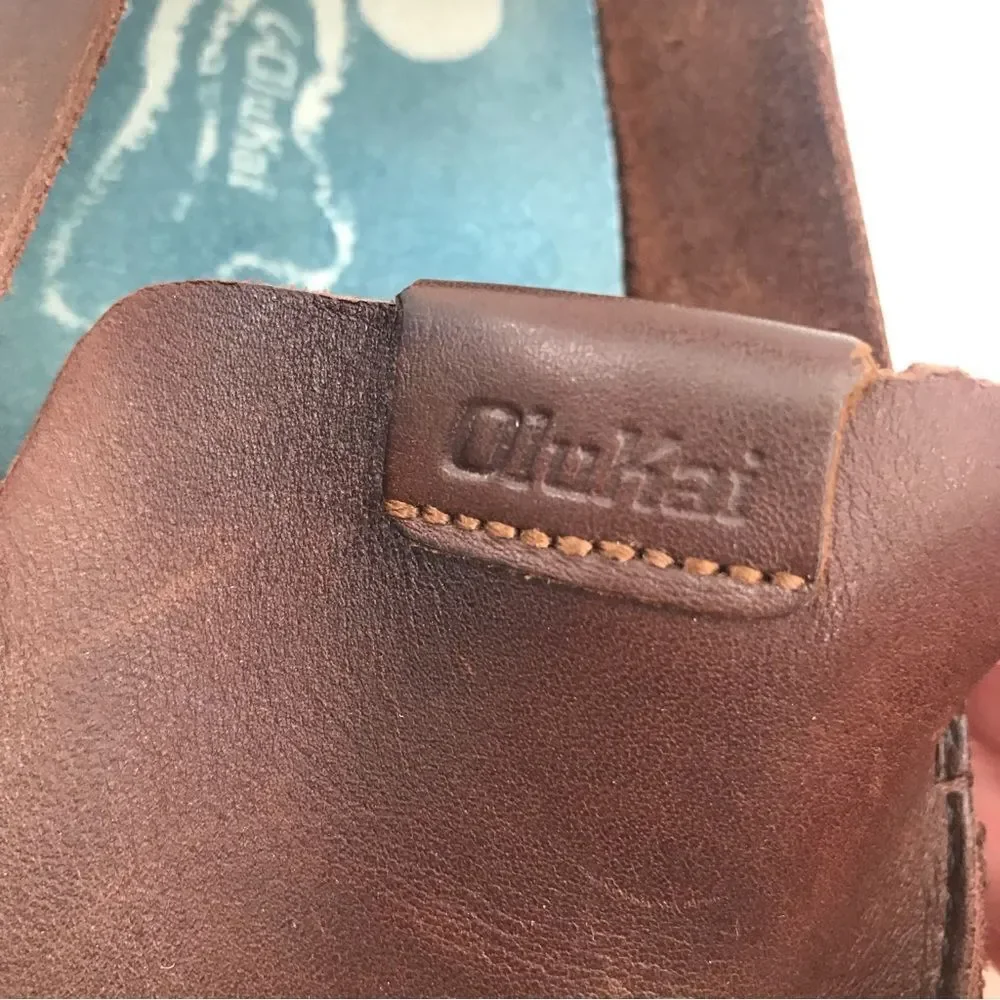 OluKai NALUKAI Brown Leather Slip On Casual Loafers